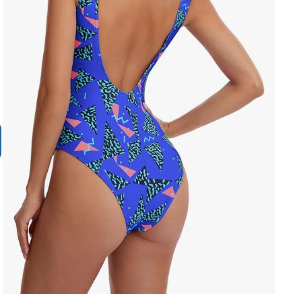 MIAIULIA Women's Retro 80s/90s Inspired High Cut Low Back Padding One Piece Swim - Picture 3 of 7